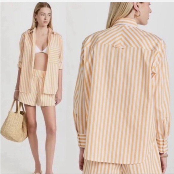 AYR Yellow White The Deep End Oversized Cotton Striped Button Down Shirt Size XS - Picture 2 of 13